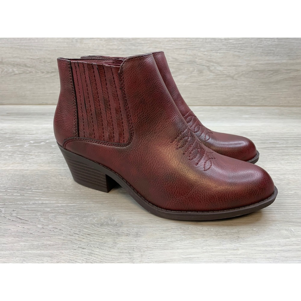 Frye and Co Jude Burgundy Western Ankle Boots Zip Stacked Heel Women's 8 Shoes